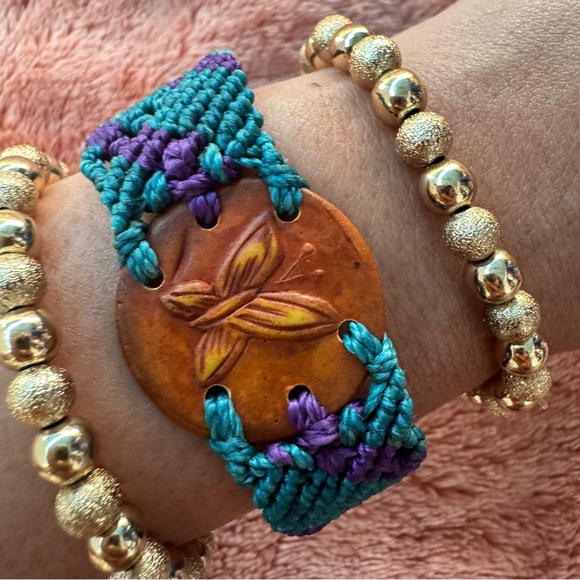 Boho Handmade Macrame Butterfly Bracelet Blue Purple Woven Friendship - Picture 5 of 9
